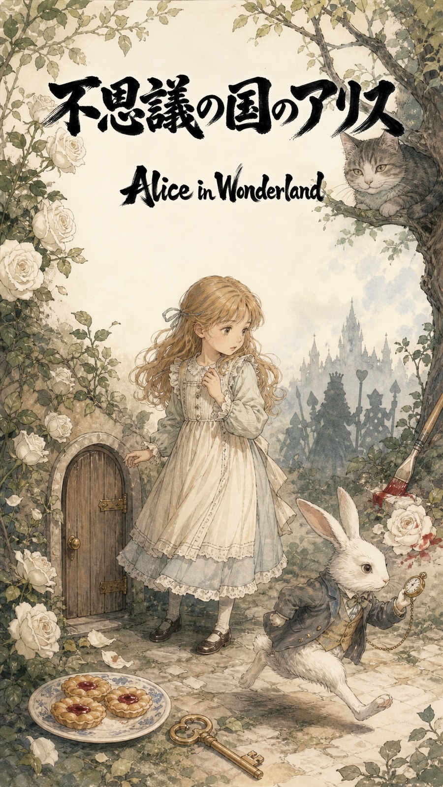 ルイス・キャロル『不思議の国のアリス』漫画版の表紙。不思議の国へ迷い込むアリスを描いている