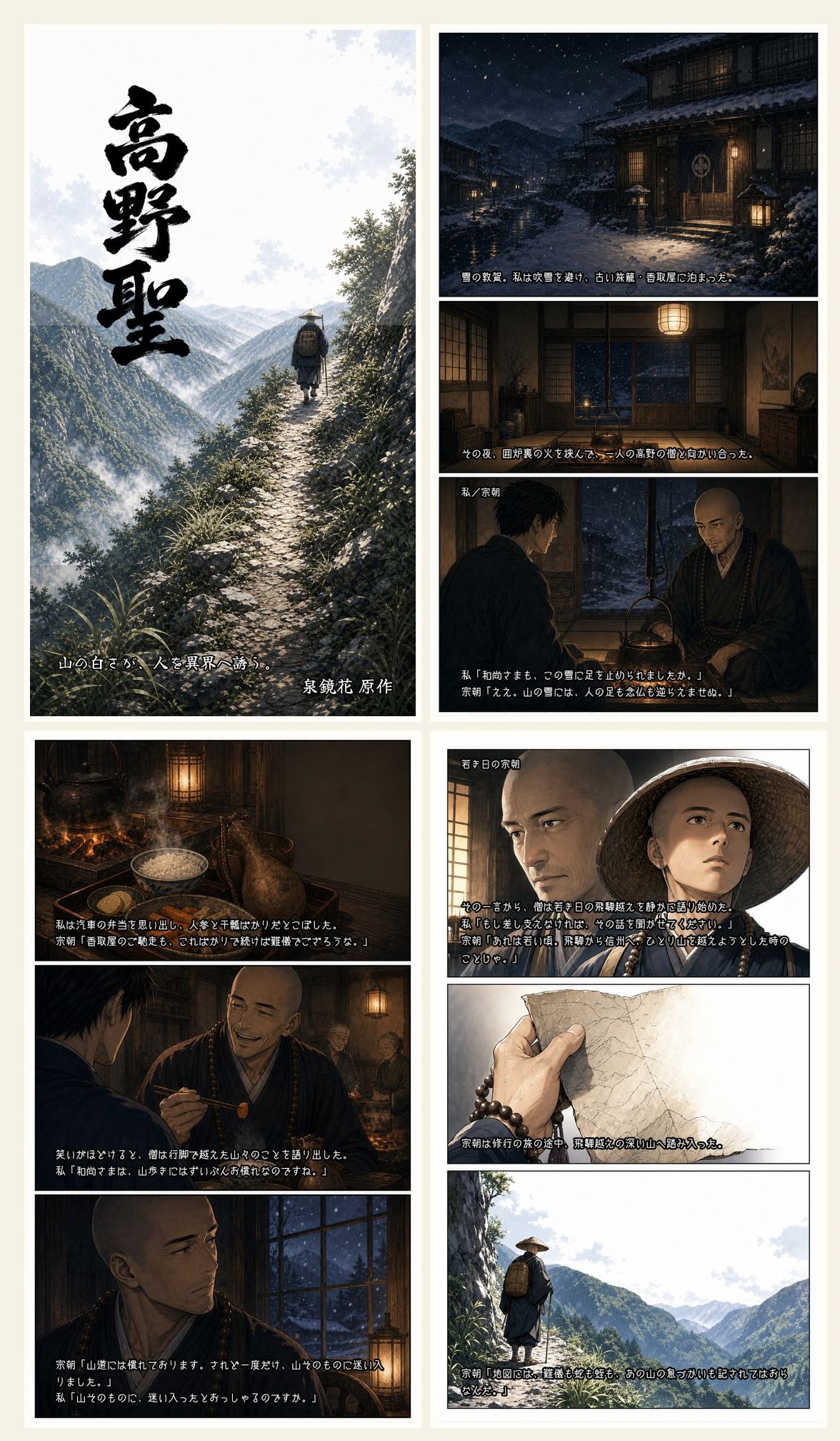 『高野聖』漫画版の試し読み一覧。表紙と冒頭ページを並べて確認できる