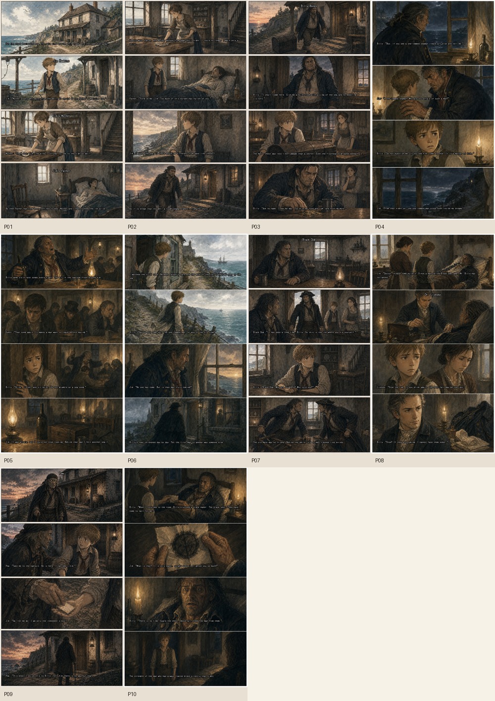 Sample grid for Treasure Island manga edition, showing the cover and opening pages